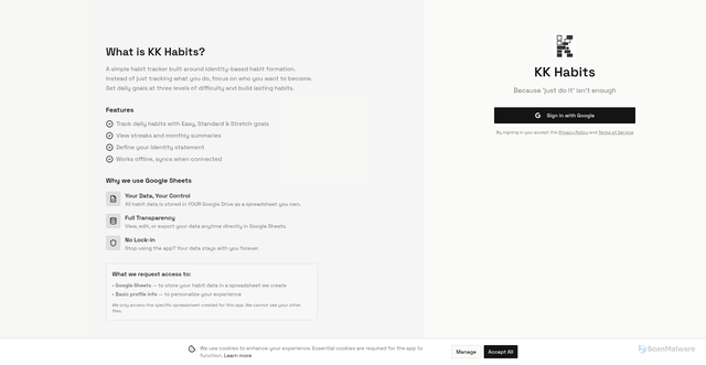 Security scan screenshot of https://kk-habits.se/