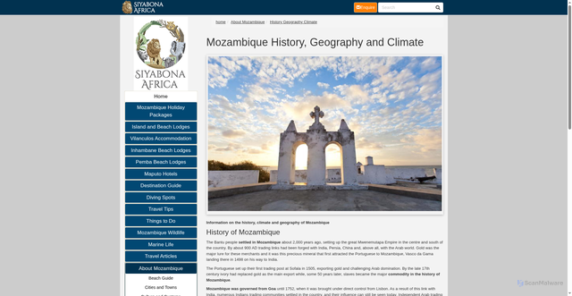 Security scan screenshot of https://www.mozambique.co.za/About_Mozambique-travel/mozambique-facts.html