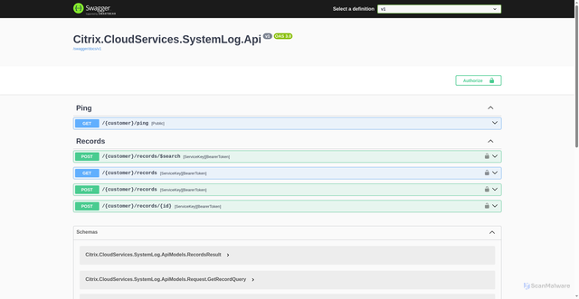 Security scan screenshot of https://systemlog-ap-s.citrixworkspacesapi.net