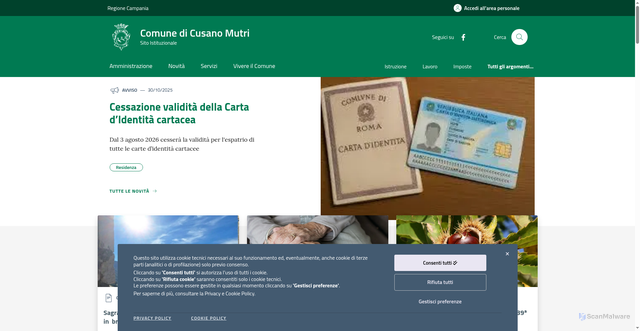 Security scan screenshot of https://www.comune.cusanomutri.bn.it/