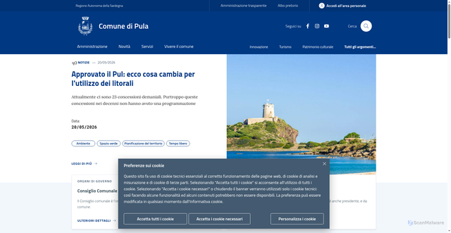 Security scan screenshot of https://www.comune.pula.ca.it