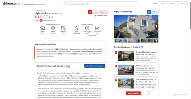 Security scan screenshot of https://www.houseberry.com/Neighborhood/Highland-Park-Oakland/