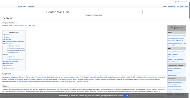 Security scan screenshot of https://www.wikidoc.org/index.php/Benzene