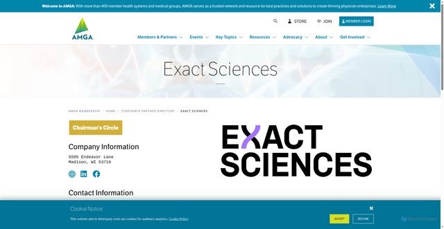 Security scan screenshot of https://www.amga.org/amga-membership/corporate-partner-profiles-directory/exact-sciences