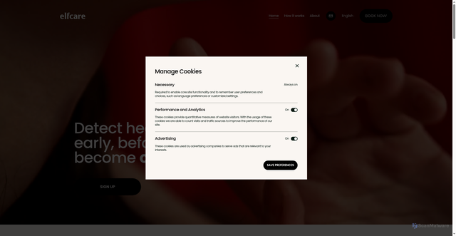 Security scan screenshot of https://elf.care/