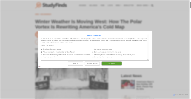 Security scan screenshot of https://studyfinds.org/winter-weather-moving-west-how-the-polar-vortex-rewriting-americas-cold-map/