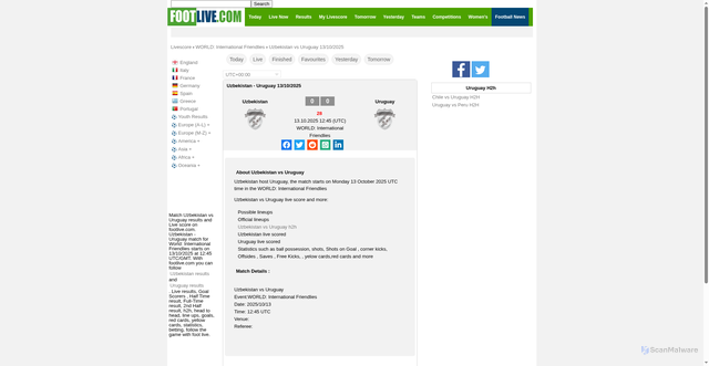 Security scan screenshot of https://www.footlive.com/score/uzbekistan-vs-uruguay-2025-10-13/
