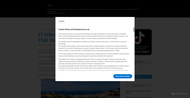 Security scan screenshot of https://bluebaytravel.co.uk/blog/2024/04/facts-about-grenada/