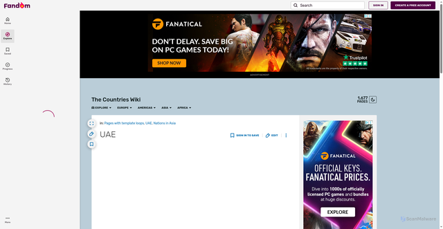Security scan screenshot of https://countries.fandom.com/wiki/UAE