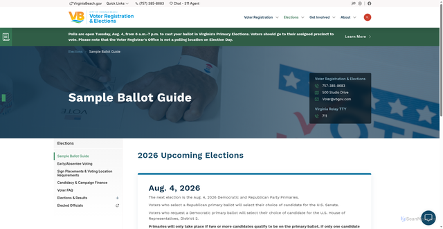 Security scan screenshot of https://voter.virginiabeach.gov/elections/sample-ballot-guide