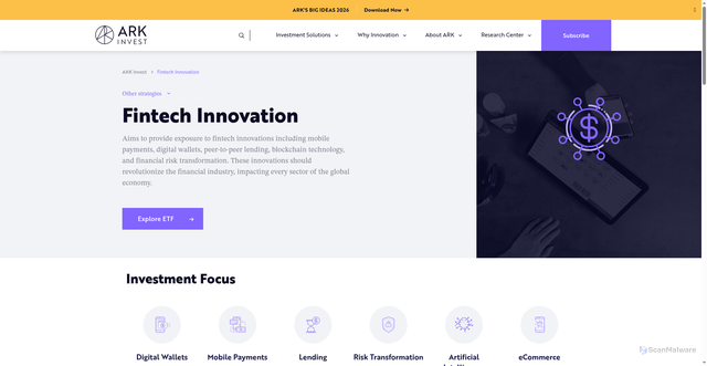Security scan screenshot of https://www.ark-invest.com/strategy/fintech-innovation