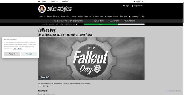 Security scan screenshot of https://nukaknights.com/events/6260987344018835/fallout-day/