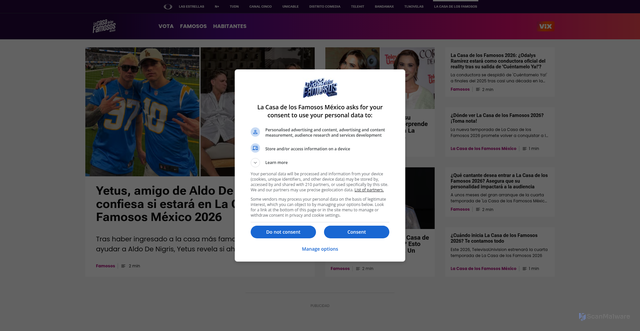 Security scan screenshot of https://www.lacasadelosfamososmexico.tv/