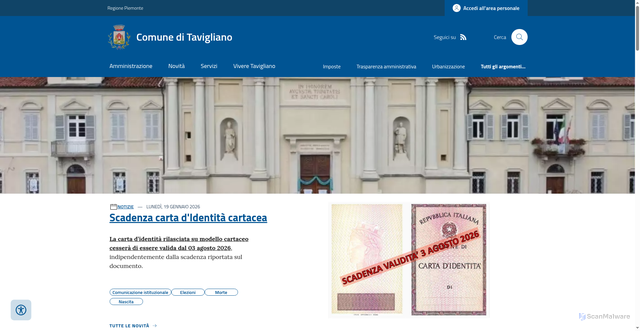 Security scan screenshot of https://www.comune.tavigliano.bi.it