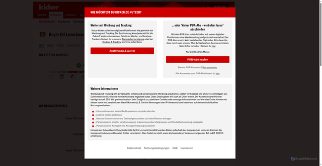 Security scan screenshot of https://www.kicker.de/bayer-04-leverkusen/info