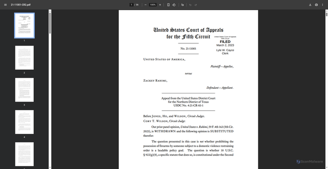 Security scan screenshot of https://www.ca5.uscourts.gov/opinions/pub/21/21-11001-CR2.pdf