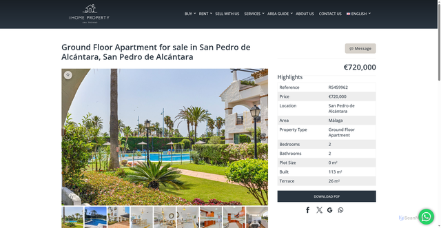 Security scan screenshot of https://ihomeproperty.com/property/?property_type_reference=R5459962&utm_source=inmobalia_crm&utm_medium=email&utm_campaign=La_Rada_-_R5459962_-_clients
