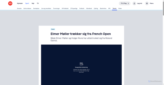Security scan screenshot of https://sport.tv2.dk/tennis/2026-05-19-elmer-moeller-traekker-sig-fra-french-open