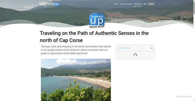Security scan screenshot of https://www.traghettiup.com/blog/en/traveling-on-the-path-of-authentic-senses-in-the-north-of-cap-corse/
