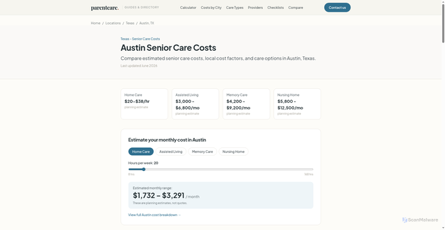 Security scan screenshot of http://parentcarehelp.com/locations/texas/austin