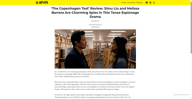 Security scan screenshot of https://ashotmagazine.com/the-copenhagen-test-review-simu-liu-and-melissa-barrera-are-charming-spies-in-this-tense-espionage-drama