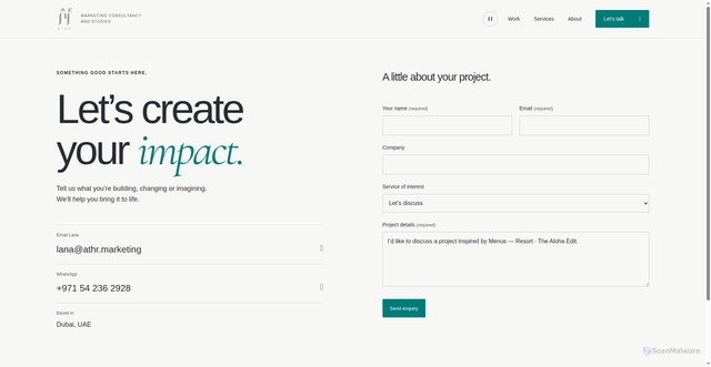 Security scan screenshot of https://athr.marketing/contact/?project=aloha-edit