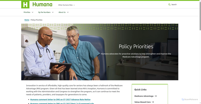 Security scan screenshot of https://policy.humana.com/policy-priorities