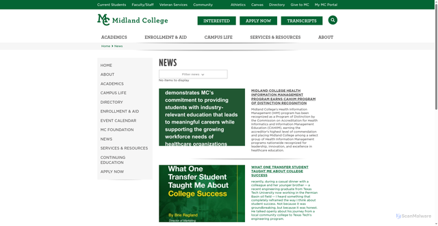Security scan screenshot of https://www.midland.edu/news/