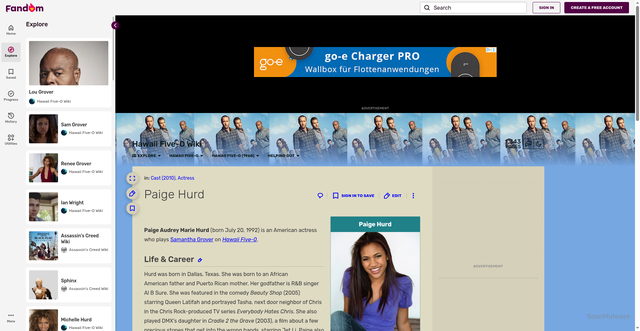 Security scan screenshot of https://hawaiifiveo.fandom.com/wiki/Paige_Hurd