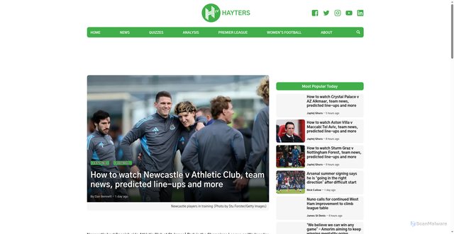 Security scan screenshot of https://hayters.com/how-to-watch-newcastle-v-athletic-club/