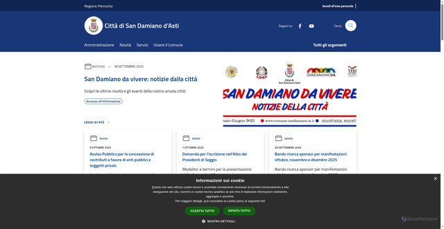 Security scan screenshot of https://www.comune.sandamiano.at.it/it