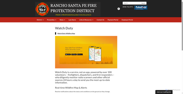 Security scan screenshot of https://www.ranchosantafefire.gov/watch-duty