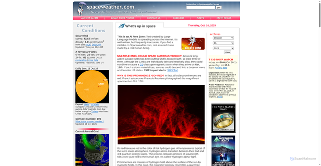 Security scan screenshot of https://www.spaceweather.com/