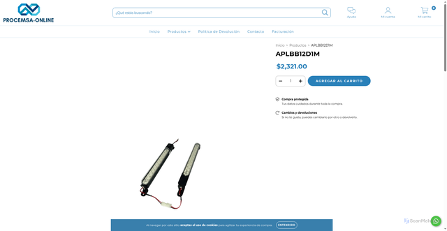 Security scan screenshot of https://procemsaonline.com/productos/aplbb12d1m/