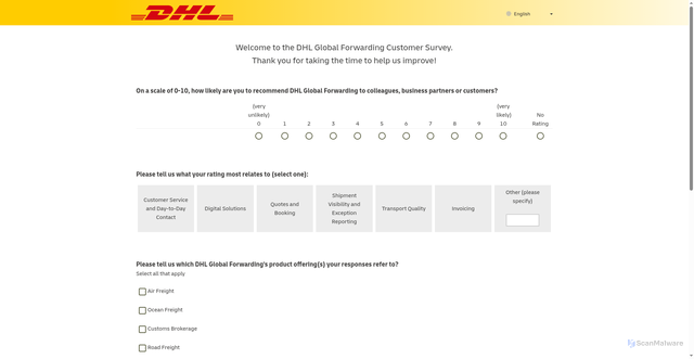 Security scan screenshot of https://surveys.dpdhl.com/DGF-NPA-en/?&urlvar01=VN