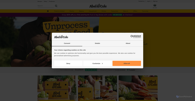 Security scan screenshot of https://www.abelandcole.co.uk