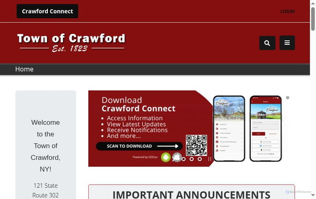 Security scan screenshot of https://townofcrawfordny.gov/