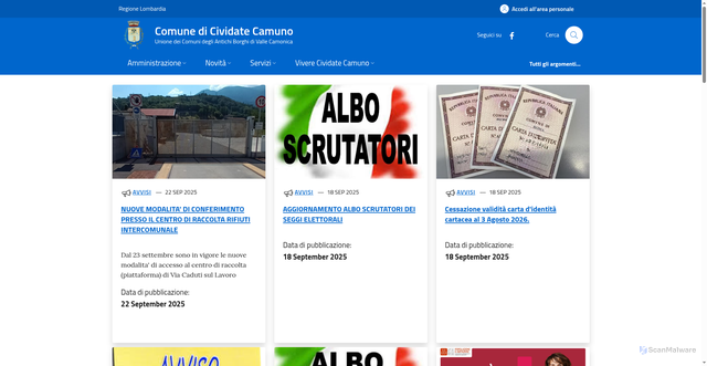 Security scan screenshot of https://www.comune.cividate-camuno.bs.it/