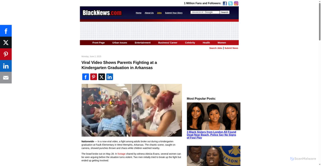 Security scan screenshot of https://blacknews.com/news/faulk-elementary-school-viral-video-shows-parents-fighting-kindergarten-graduation-arkansas/