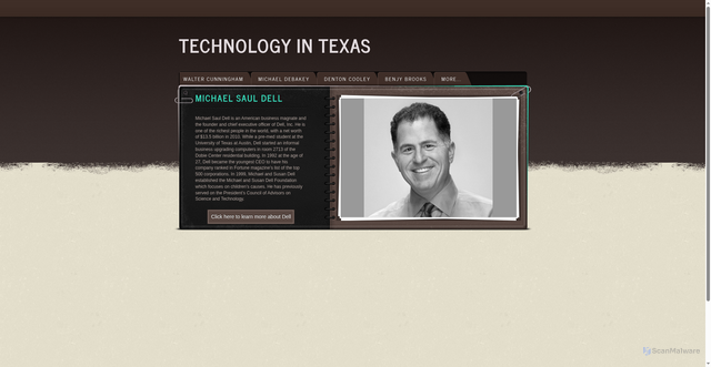 Security scan screenshot of https://technologyintexas.weebly.com/michael-dell.html