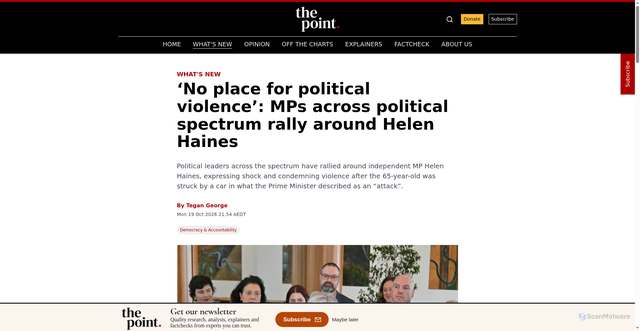 Security scan screenshot of https://thepoint.com.au/new/261019-no-place-for-political-violence-mps-across-political-spectrum-rally-around-helen-haines