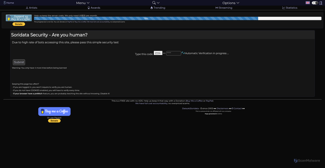 Security scan screenshot of https://soridata.com/artists/Gunil.html