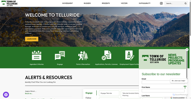 Security scan screenshot of https://www.telluride-co.gov/