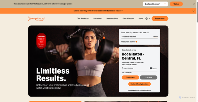 Security scan screenshot of https://www.orangetheory.com/en-us