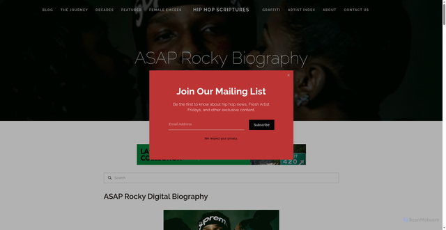 Security scan screenshot of https://www.hiphopscriptures.com/asap-rocky