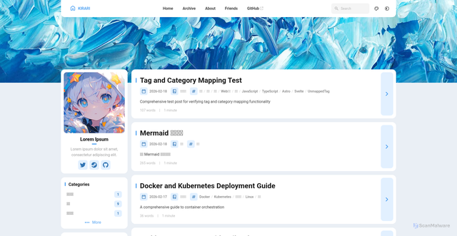 Security scan screenshot of https://kirari-astro-vrqgvz4w0w.edgeone.app/