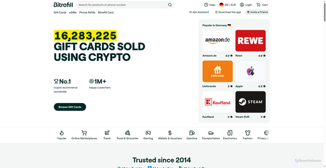 Security scan screenshot of https://bitrefill.com-utmsource-google-campaign-5645542-keyword-bitrefill.com/