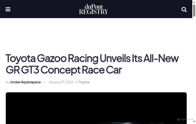 Security scan screenshot of https://news.dupontregistry.com/toyota/toyota-gazoo-racing-unveils-its-all-new-gr-gt3-race-car/
