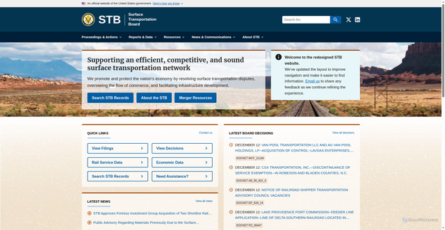 Security scan screenshot of https://www.stb.gov/