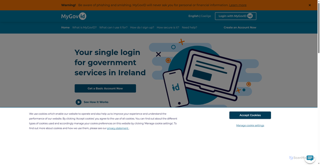 Security scan screenshot of https://www.mygovid.ie/